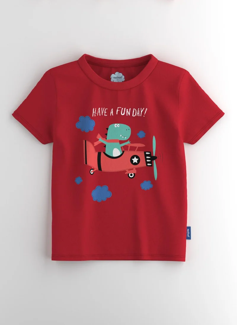 Nautinati Red Boys' Pack of 2 Cotton Dino Printed T-shirts for Men | Best Price UAE